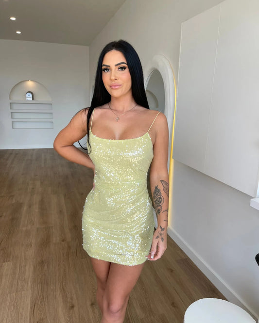 Pixie™ Slim Hip-Hugging Sequined Dress Yellow