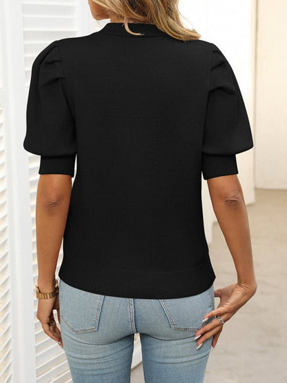 Casual Simple Round Neck Puff Sleeve Sweater - Bikini Saturdays
